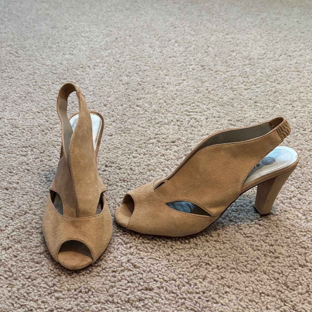 Eric Michael Peru Brown Suede Slingback Peep Tow Heeled Booties